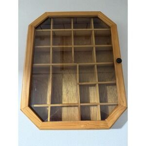 Vtg Wood & Glass Octagonal Curio Wall Mounted Display Cabinet~22 Sections~